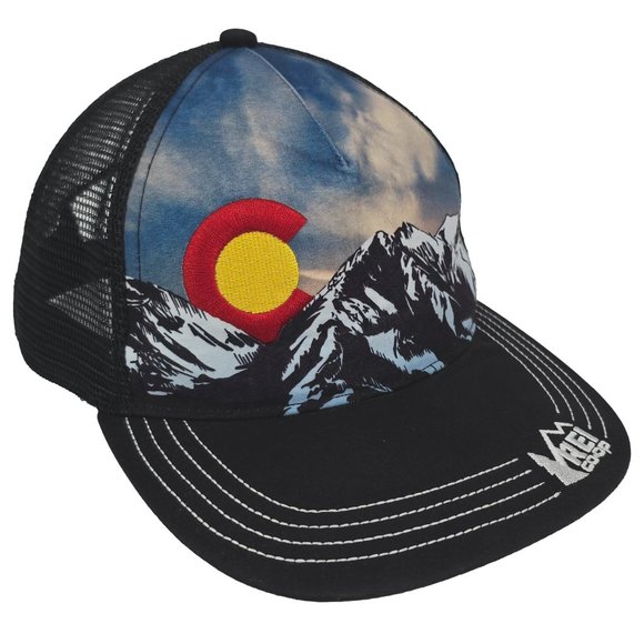 REI CO-OP Trucker Hat Cap ~ Black Snapback Outdoor Cap Mountains Adjustable Mesh - Picture 2 of 5